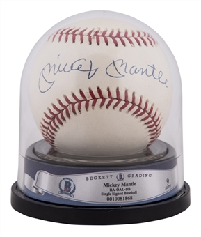 Mickey Mantle Single Signed OAL Brown Baseball (Beckett MINT 9)